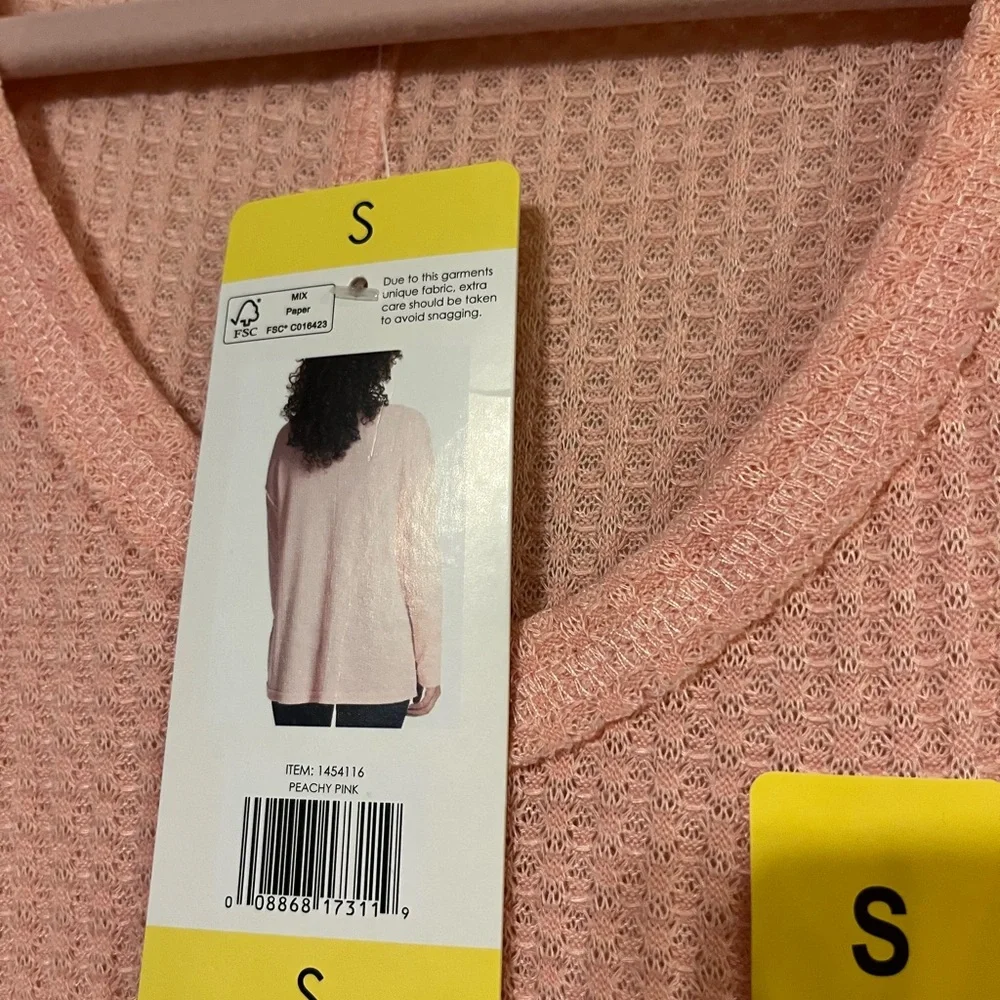 Vintage America Peachy Pink Waffle Knit Long Sleeve Oversized Top Small - Picture 5 of 7